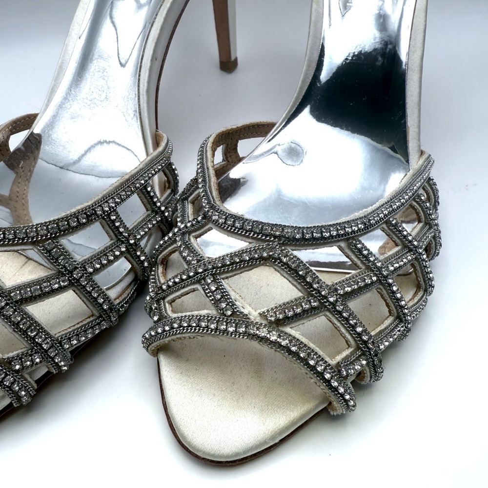 Badgley Mischka Silver Embellished Open-Toe Evening Heels - Picture 2 of 11